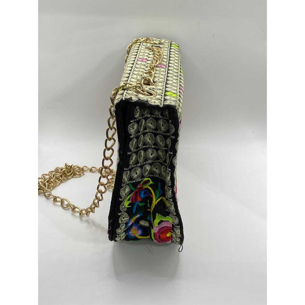 UNBRANDED Women's Black-Multi Dahlia Embroidered Flap Chain-Strap Bag - Picture 8 of 11